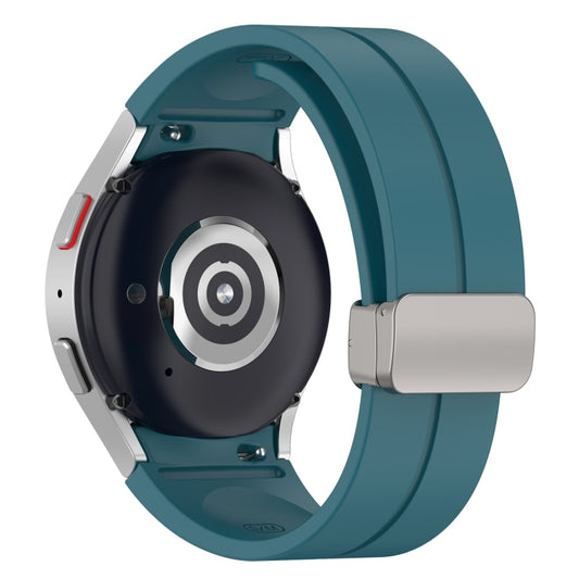 For Samsung Galaxy Watch7 40 / 44mm Magnetic Folding Silver Buckle Silicone Watch Band(Navy Green) by bashfashion