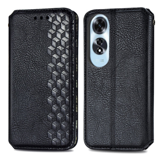 For OPPO A60 Cubic Grid Pressed Magnetic Leather Phone Case(Black) by bashfashion