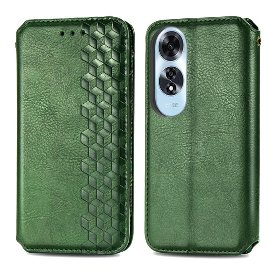 For OPPO A60 Cubic Grid Pressed Magnetic Leather Phone Case(Green) by bashfashion