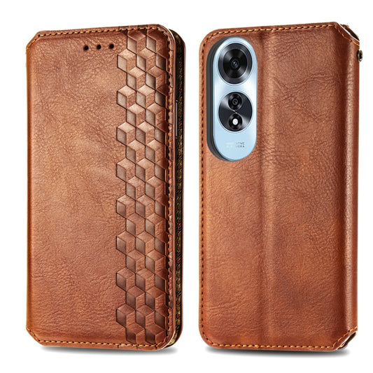 For OPPO A60 Cubic Grid Pressed Magnetic Leather Phone Case(Brown) by bashfashion