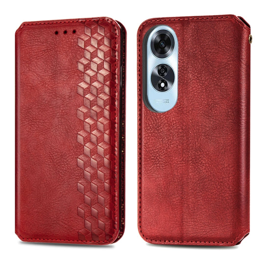 For OPPO A60 Cubic Grid Pressed Magnetic Leather Phone Case(Red) by bashfashion