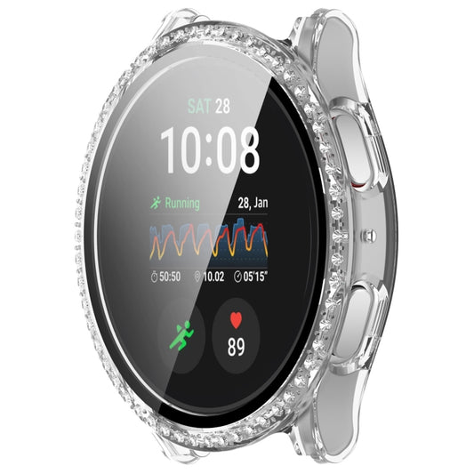 For Samsung Galaxy Watch 7 40mm Single Row Diamond PC + Tempered Film Integrated Watch Protective Case(Transparent White) by bashfashion