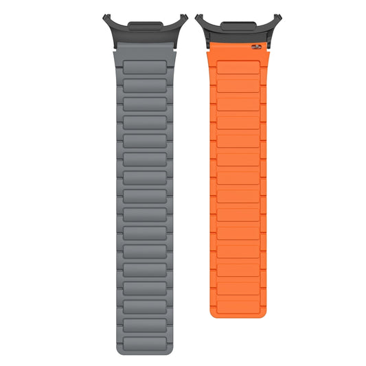 For Samsung Galaxy Watch Ultra 47mm Black Connector I-shaped Magnetic Silicone Watch Band(Gray Orange) by bashfashion