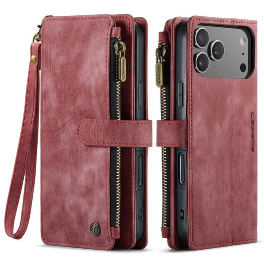 For iPhone 17 Pro CaseMe C30 Card Slots Zipper Wallet Leather Phone Case(Red) by CaseMe