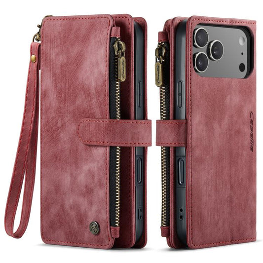 For iPhone 17 Pro Max CaseMe C30 Card Slots Zipper Wallet Leather Phone Case(Red) by CaseMe