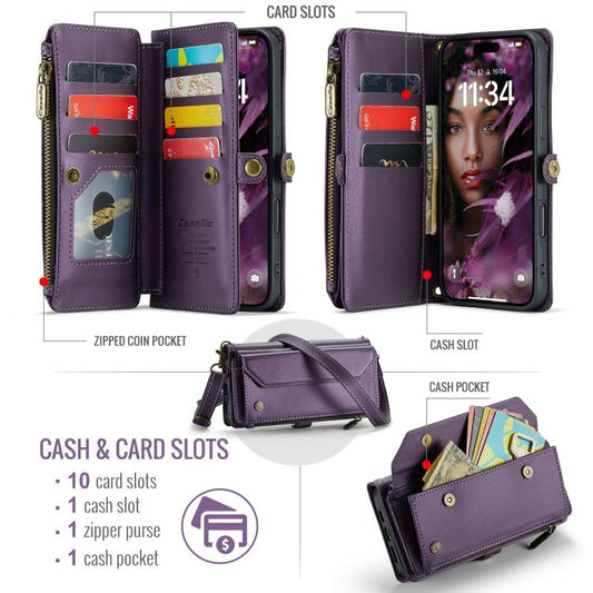 For iPhone Air CaseMe C36 Card Slots Zipper Wallet RFID Anti-theft Leather Phone Case(Purple) by CaseMe