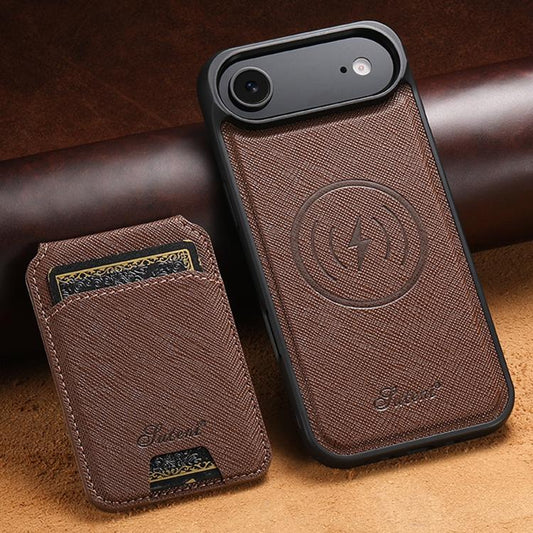 For iPhone Air Suteni H18 Cross Grain MagSafe Wallet Leather Phone Case(Brown) by Suteni
