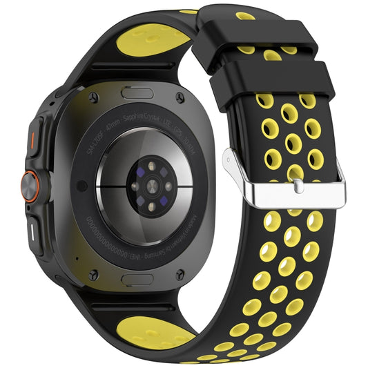 For Samsung Galaxy Watch Ultra 47mm Holes Style Metal Connector Two Color Silicone Watch Band(Black Yellow) by bashfashion