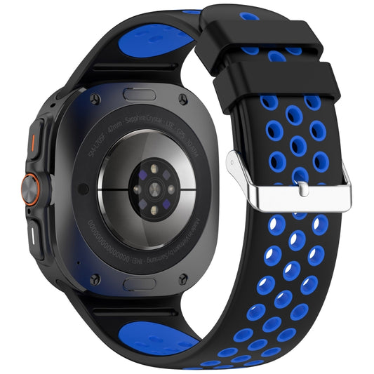 For Samsung Galaxy Watch Ultra 47mm Holes Style Metal Connector Two Color Silicone Watch Band(Black Blue) by bashfashion