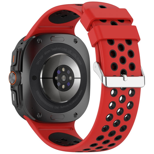 For Samsung Galaxy Watch Ultra 47mm Holes Style Metal Connector Two Color Silicone Watch Band(Red Black) by bashfashion