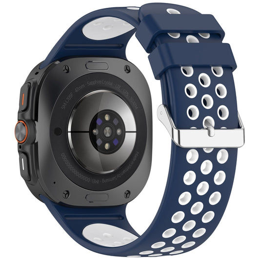 For Samsung Galaxy Watch Ultra 47mm Holes Style Metal Connector Two Color Silicone Watch Band(Blue White) by bashfashion