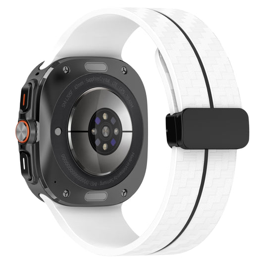 For Samsung Galaxy Watch Ultra 47mm Carbon Fiber Magnetic Folding Buckle Silicone Watch Band(White Black) by bashfashion