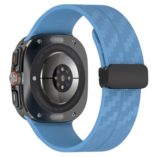 For Samsung Galaxy Watch Ultra 47mm Carbon Fiber Magnetic Folding Buckle Silicone Watch Band(Blue) by bashfashion