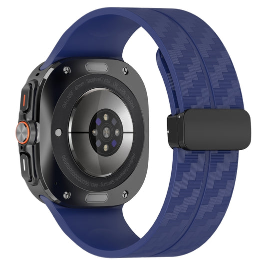 For Samsung Galaxy Watch Ultra 47mm Carbon Fiber Magnetic Folding Buckle Silicone Watch Band(Midnight Blue) by bashfashion