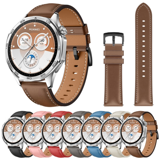 For Huawei Watch GT 5 Pro 46mm Black Buckle Genuine Leather Watch Band(Red) by bashfashion