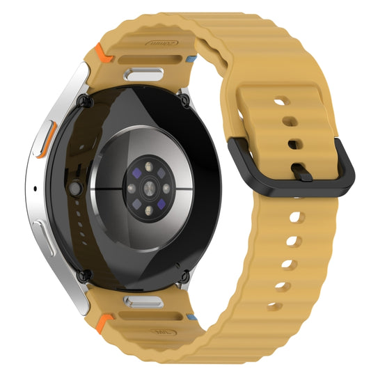 For Samsung Galaxy Watch 6 Classic 43 / 47mm Wavy Grain Stitched Black Buckle Silicone Watch Band(Yellow) by bashfashion