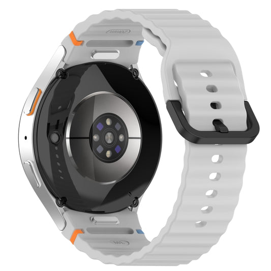 For Samsung Galaxy Watch 6 Classic 43 / 47mm Wavy Grain Stitched Black Buckle Silicone Watch Band(Light Gray) by bashfashion