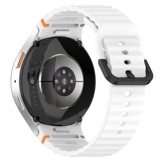 For Samsung Galaxy Watch 6 40 / 44mm Wavy Grain Stitched Black Buckle Silicone Watch Band(White) by bashfashion