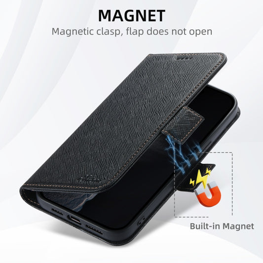 For iPhone 13 Suteni J08 Multifunctional Cross Texture MagSafe Leather Phone Case(Black) by Suteni