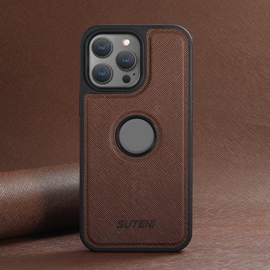 For iPhone 15 Pro Suteni G1 Cross Texture MagSafe Phone Case(Brown) by Suteni