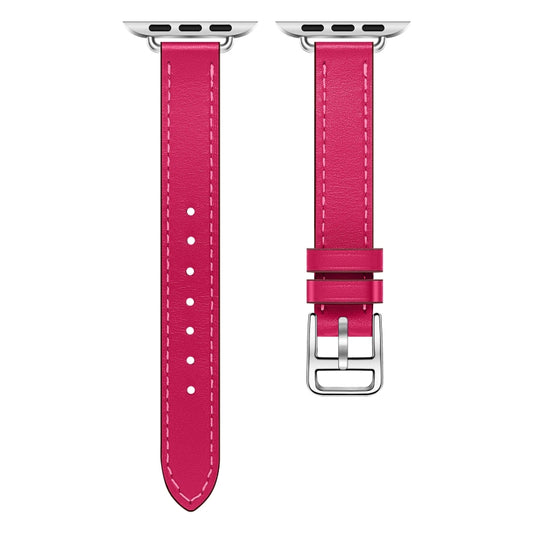 For Apple Watch 46mm / 49mm / 45mm / 44mm Classic Connector Buckle Slim Cow Real Leather Watch Band(Rose Red) by bashfashion
