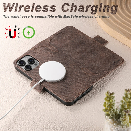 For iPhone 15 Plus Suteni J07 Multi-functional Horizontal MagSafe Denim Leather Phone Case(Brown) by Suteni