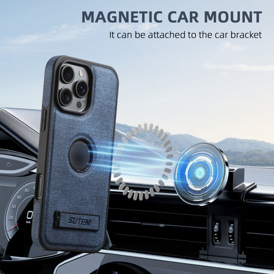 For iPhone 15 Suteni G2 Holder Denim Leather Back MagSafe Phone Case(Blue) by Suteni