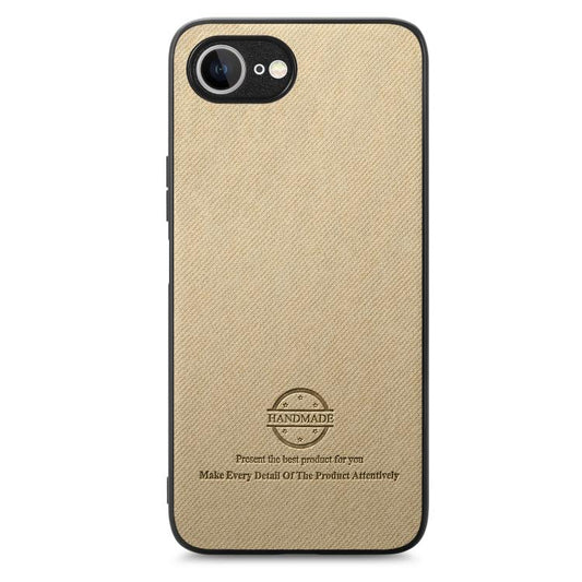 For iPhone 16e Twill Fabric Leather Skin Back Phone Case(Khaki) by bashfashion