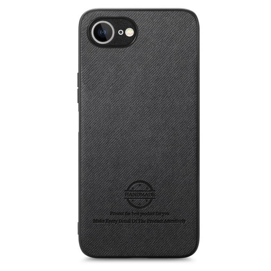 For iPhone 16e Twill Fabric Leather Skin Back Phone Case(Black) by bashfashion