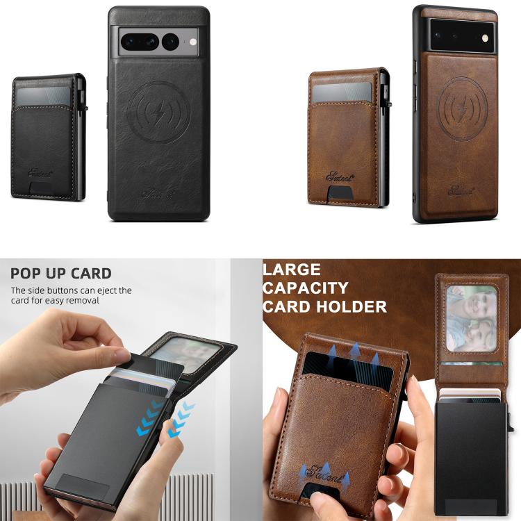 For Google Pixel 9 Pro Suteni H19 Oil Wax 2-in-1 MagSafe Removable Card Box Back Phone Case(Black) by Suteni