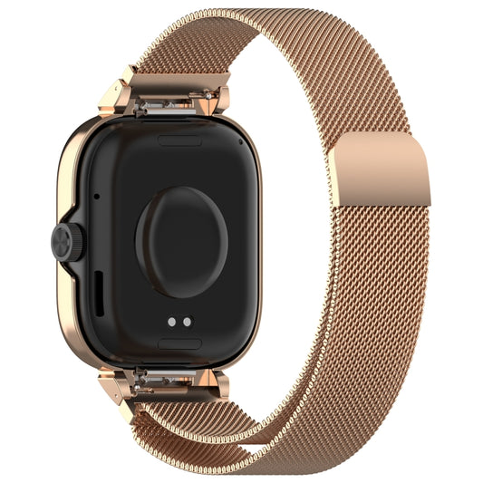 For Redmi Watch 5 Metal Frame Watch Case Integrated Milan Magnetic Steel Mesh Watch Band(Rose Gold) by bashfashion