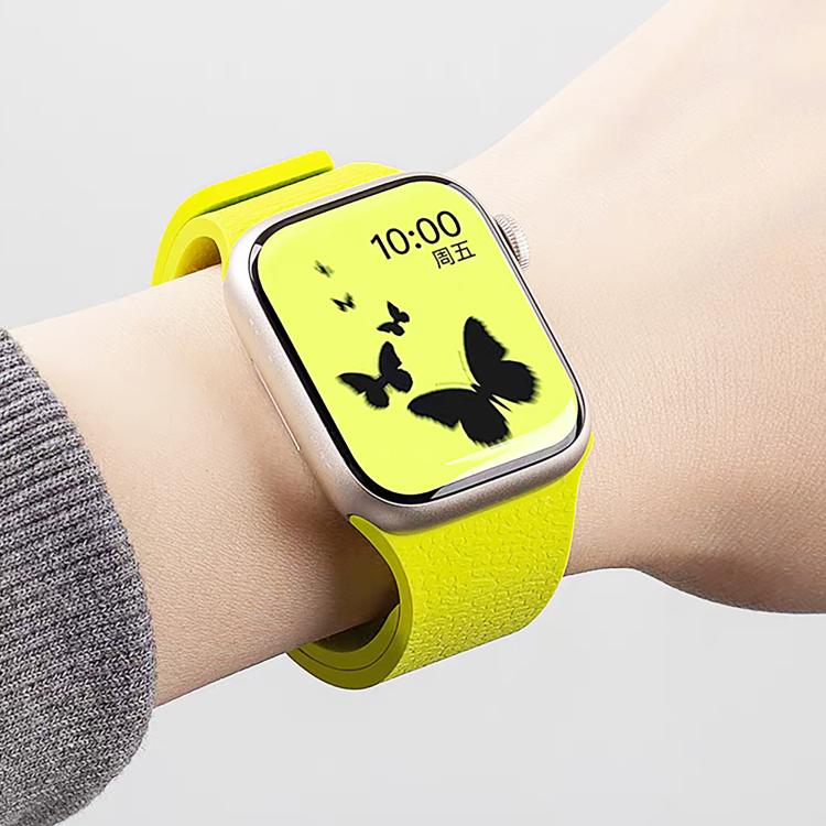 For Apple Watch 46mm / 49mm / 45mm / 44mm Litchi Texture Magnetic Silicone Watch Band(Orange) by bashfashion