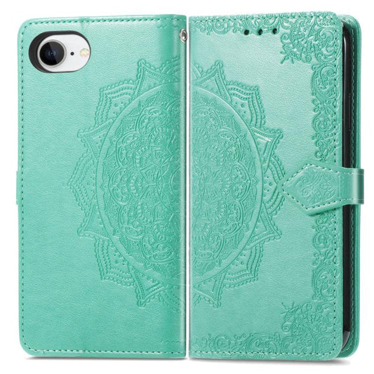 For iPhone 16e Mandala Flower Embossed Leather Phone Case(Green) by bashfashion