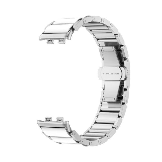 For Honor Band 9 Butterfly Buckle Ceramic White Metal Watch Band(Silver) by bashfashion