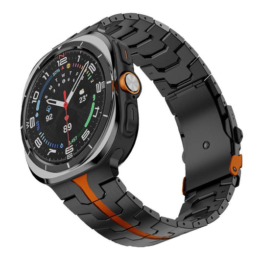 For Samsung Galaxy Watch Ultra 47mm / Ultra 2025 Titanium Alloy Safety Buckle Metal Watch Band(Black Orange) by bashfashion