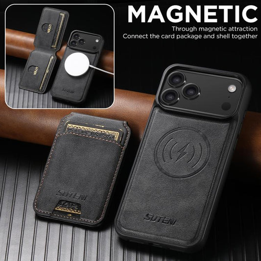 For iPhone 17 Pro Max Suteni M5 Magnetic Card Bag MagSafe Leather Phone Case(Black) by Suteni