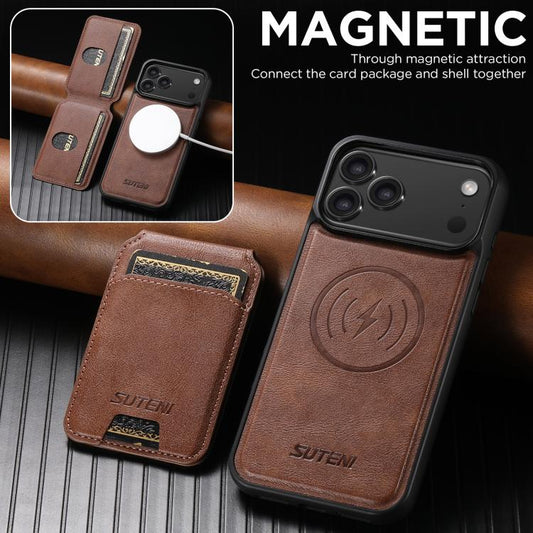 For iPhone 17 Pro Max Suteni M5 Magnetic Card Bag MagSafe Leather Phone Case(Brown) by Suteni