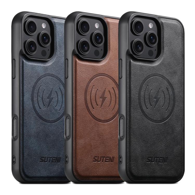 For iPhone 17 Suteni G5 Cowhide Leather MagSafe Magnetic Phone Case(Black) by Suteni