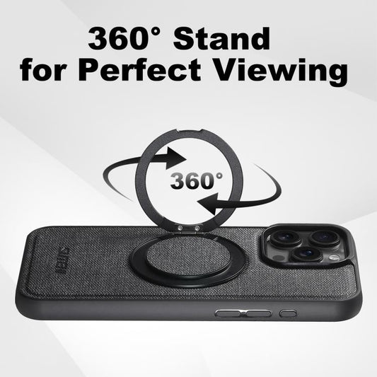 For iPhone 16 Pro Suteni G3 360 Rotation Holder MagSafe Denim Leather Back Phone Case(Black) by Suteni