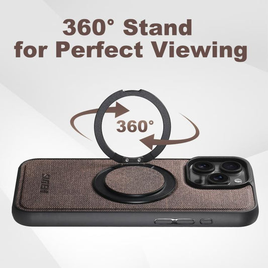 For iPhone 16 Suteni G3 360 Rotation Holder MagSafe Denim Leather Back Phone Case(Brown) by Suteni