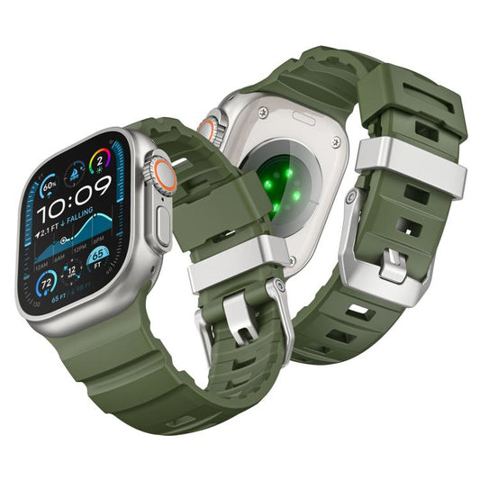 For Apple Watch 46mm / 49mm / 45mm / 44mm Titanium Buckle Field Path Fluororubber Watch Band(Green) by bashfashion