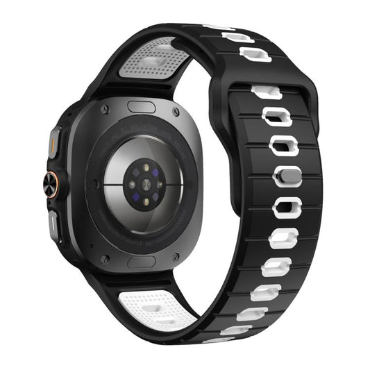For Samsung Galaxy Watch Ultra 47mm / Ultra 2025 Horizontal Stripes Reverse Buckle Silicone Watch Band(Black White) by bashfashion