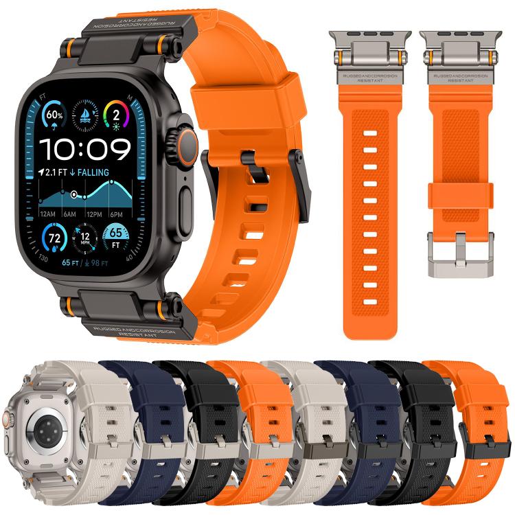 For Apple Watch 46mm / 49mm / 45mm / 44mm Kalebol Outdoor Explorer Metal Connector TPU Watch Band(Black Orange) by Kalebol