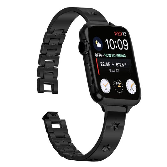 For Apple Watch 42mm / 41mm / 40mm / 38mm Snowflake Petals Bracelet Metal Watch Band(Black) by bashfashion