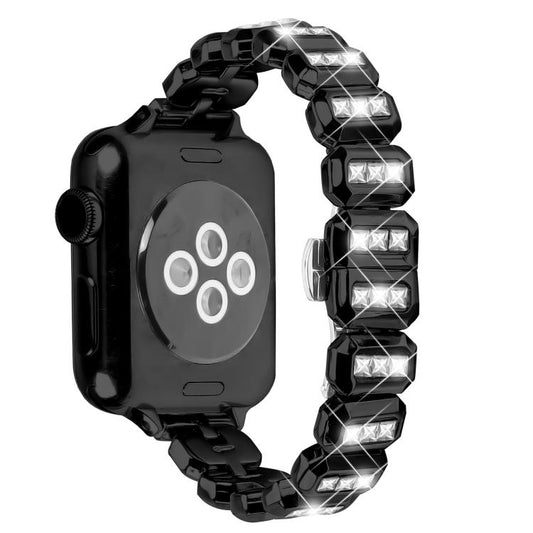 For Apple Watch 46mm / 49mm / 45mm / 44mm Small Square Diamonds Butterfly Buckle Watch Band(Black) by bashfashion