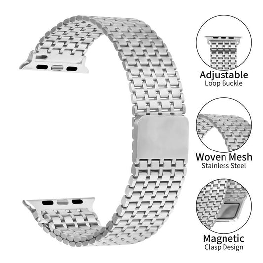 For Apple Watch 42mm / 41mm / 40mm / 38mm Nine-Bead Magnetic Loop Steel Watch Band(Silver) by bashfashion