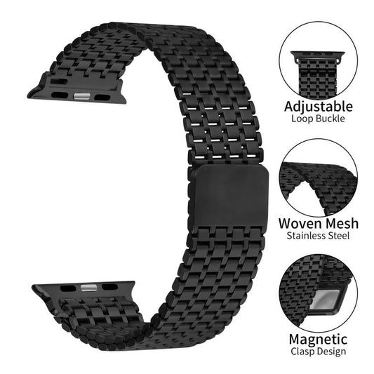 For Apple Watch 46mm / 49mm / 45mm / 44mm Nine-Bead Magnetic Loop Steel Watch Band(Black) by bashfashion