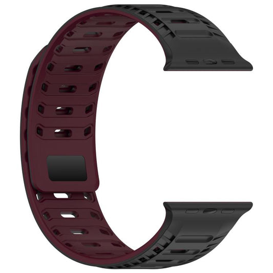 For Apple Watch 46mm / 49mm / 45mm / 44mm Mountain Armor Magnetic Silicone Watch Band(Black Burgundy) by bashfashion