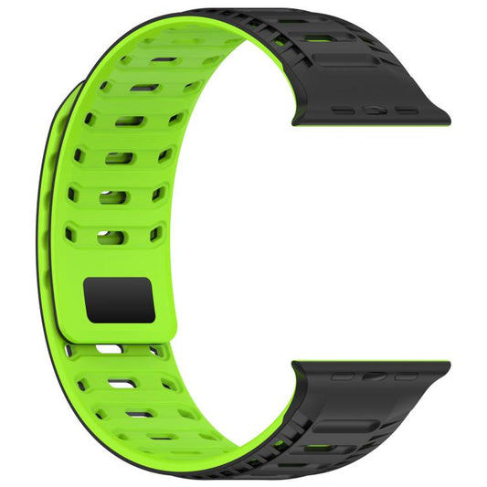 For Apple Watch 42mm / 41mm / 40mm / 38mm Mountain Armor Magnetic Silicone Watch Band(Black Green) by bashfashion