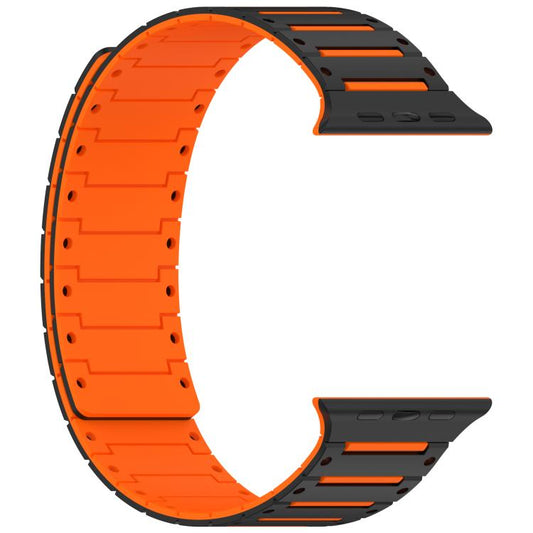 For Apple Watch 46mm / 49mm / 45mm / 44mm Colorful Spirit Piano Soft Magnetic Two-tone Watch Band(Black Orange) by bashfashion
